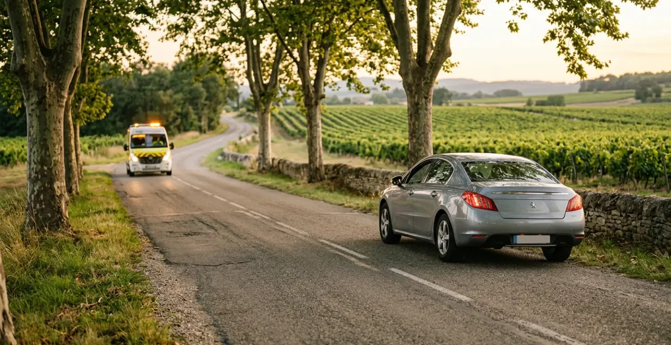 Assistance automobile pour voiture ancienne sur route de campagne française