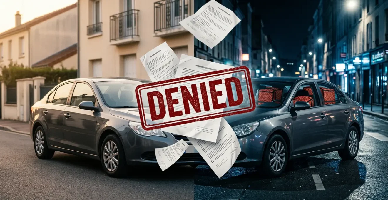 Voiture personnelle avec équipement de livraison et documents d'assurance sur une table en bois, ambiance professionnelle