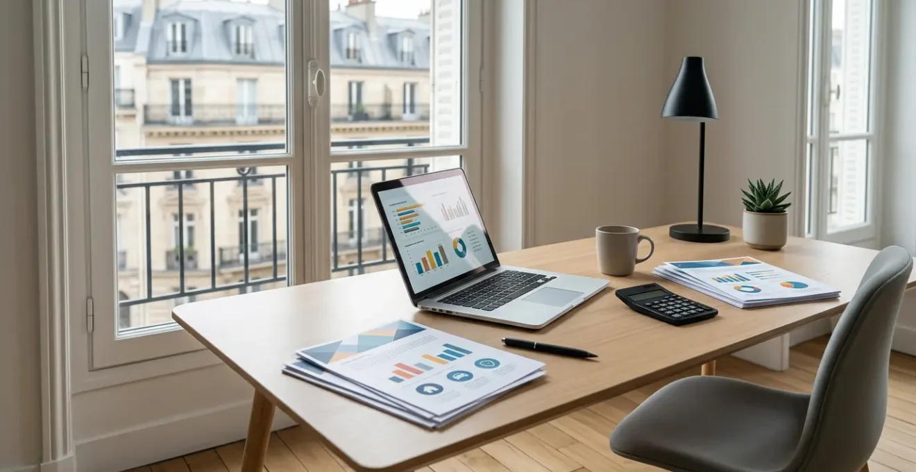 Bureau moderne avec documents d'assurance automobile modulables et outils de calcul d'économies