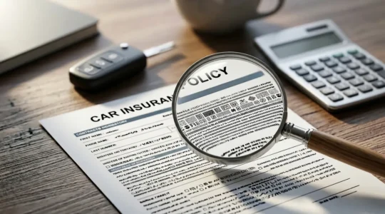 Analyse détaillée d'un devis d'assurance automobile avec une loupe révélant les détails cachés