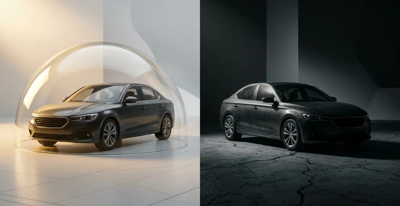 Comparaison visuelle entre une protection garantie automobile et les risques financiers