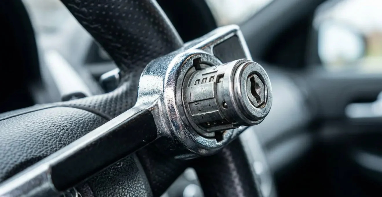Système de protection antivol sur volant de voiture avec clé et alarme