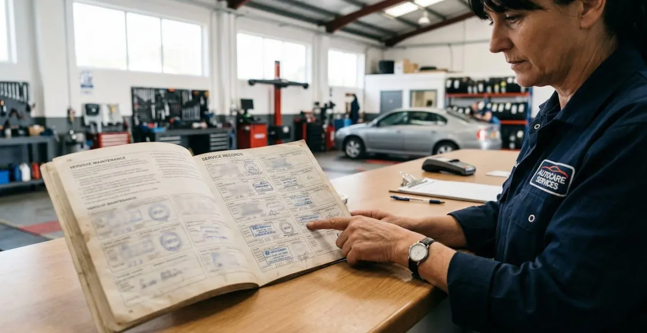 Carnet d'entretien automobile avec tampons de différents garages indépendants
