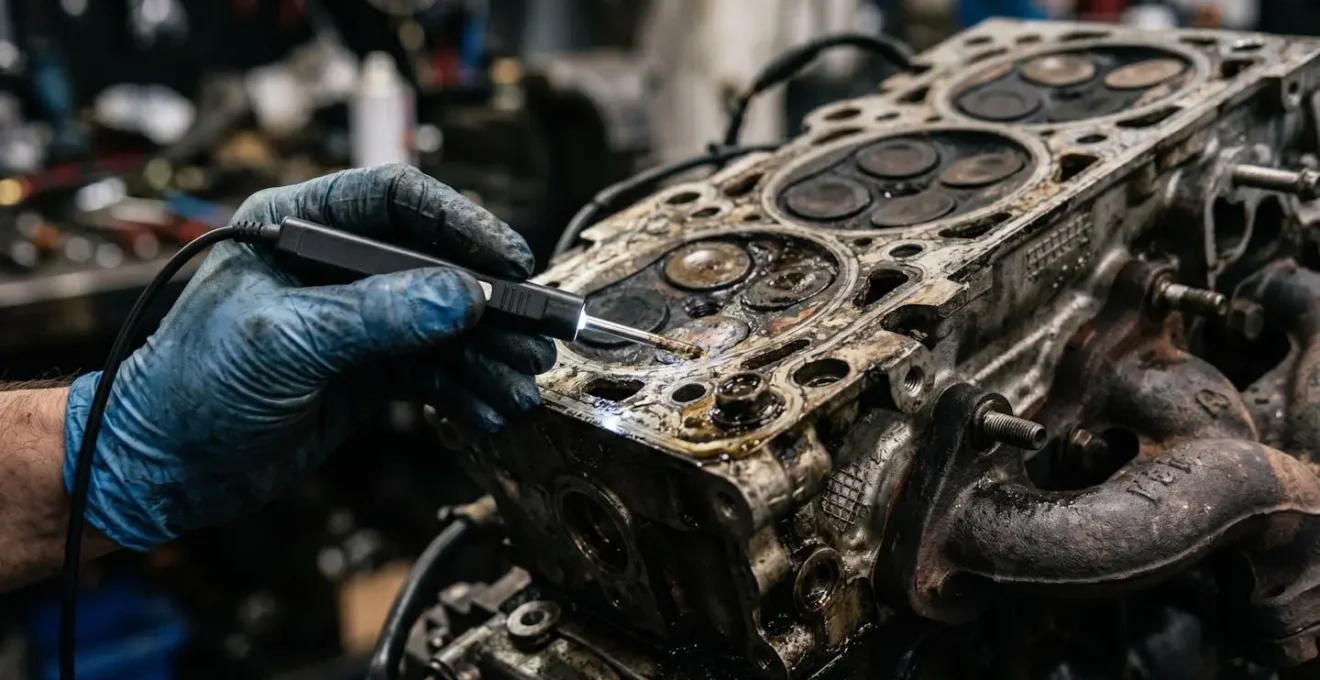 Expert automobile inspectant le moteur d'un véhicule avec des outils de diagnostic